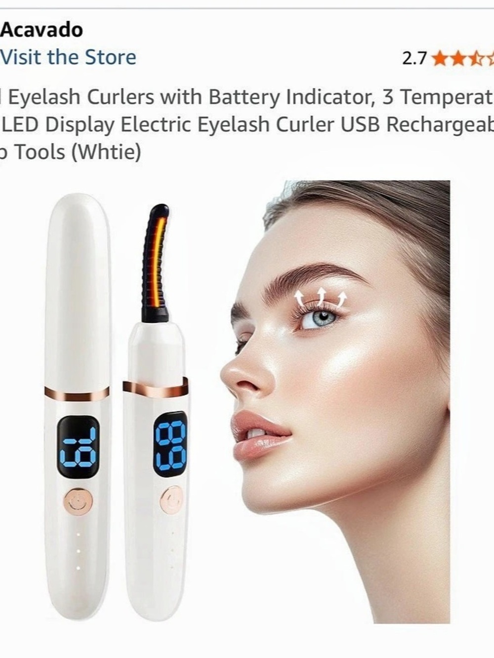 Acavado Heated Eyelash Curler with Battery Indicator White